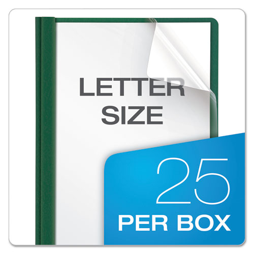 Clear Front Report Cover, 3 Fasteners, Letter, 1-2" Capacity, Green, 25-box
