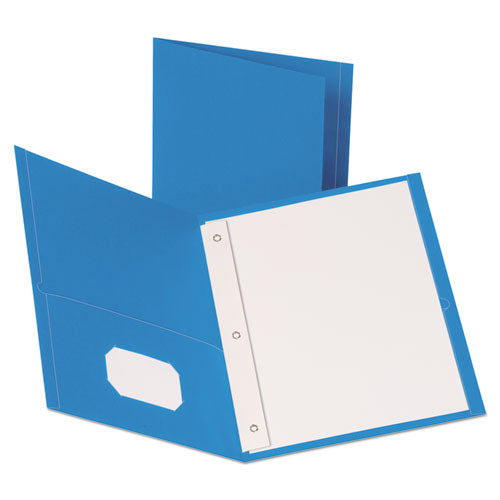 Leatherette Two Pocket Portfolio With Fasteners, 8 1-2" X 11", Light Blue, 10-pk