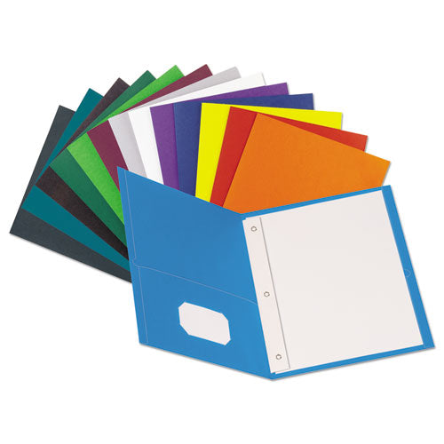Leatherette Two Pocket Portfolio With Fasteners, 8 1-2" X 11", Blue, 10-pk