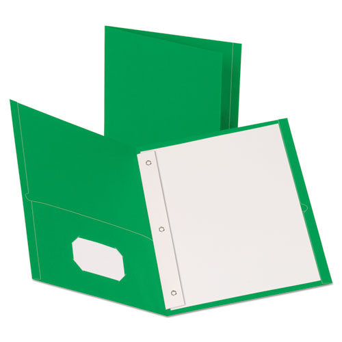 Leatherette Two Pocket Portfolio With Fasteners, 8 1-2" X 11", Green, 10-pk