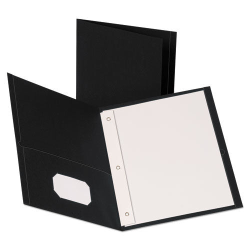 Leatherette Two Pocket Portfolio With Fasteners, 8 1-2" X 11", Black, 10-pk