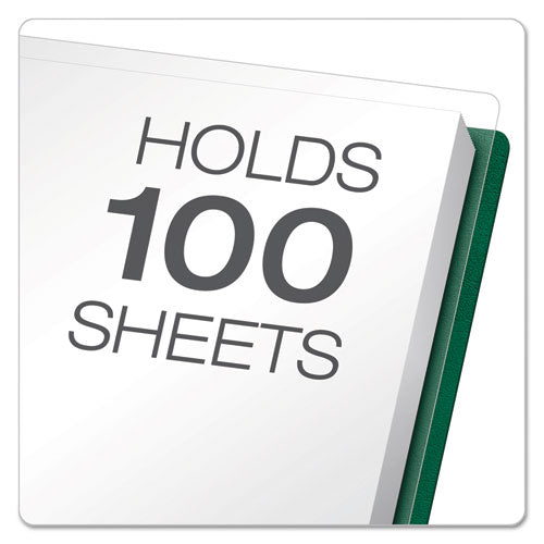 Premium Paper Clear Front Cover, 3 Fasteners, Letter, Green, 25-box