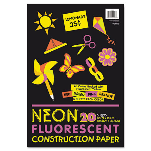 Neon Construction Paper, 76lb, 12 X 18, Assorted, 20-pack