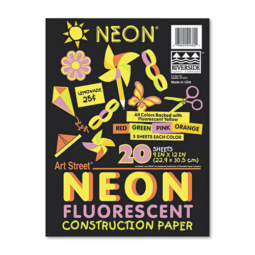 Neon Construction Paper, 76lb, 12 X 18, Assorted, 20-pack