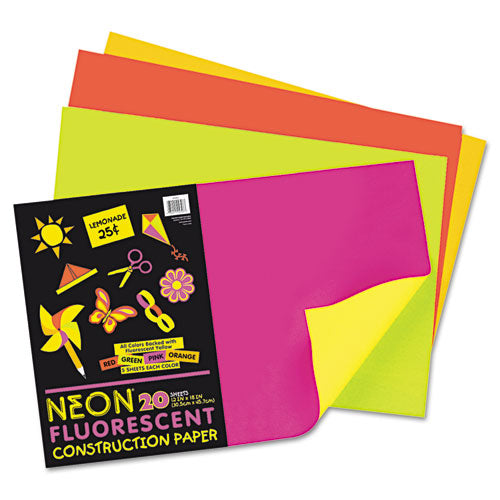 Neon Construction Paper, 76lb, 12 X 18, Assorted, 20-pack