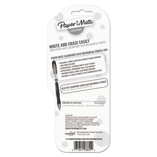Clearpoint Elite Mechanical Pencils, 0.5 Mm, Hb (#2), Black Lead, Black Barrel, 2-pack