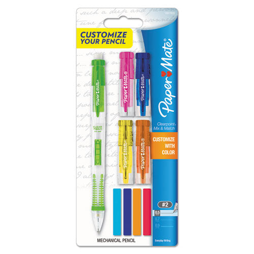Clearpoint Mix And Match Mechanical Pencil, 0.7 Mm, Hb (#2.5), Black Lead, Clear Barrels, Green Accents-assorted Tops