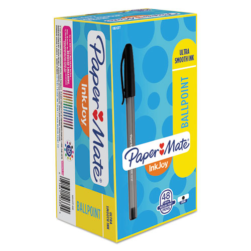 Inkjoy 100 Stick Ballpoint Pen Value Pack, 1mm, Black Ink, Smoke-black Barrel, 48-box