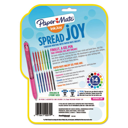 Inkjoy Retractable Gel Pen, Medium 0.7mm, Assorted Ink-barrel, 20-pack