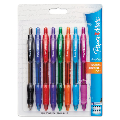 Profile Retractable Ballpoint Pen, 1.4mm, Assorted Ink-barrel, 8-set