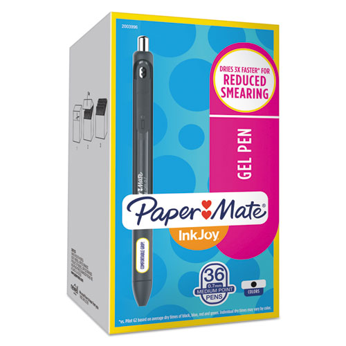 Inkjoy Retractable Gel Pen, Medium 0.7mm, Black Ink-barrel, 36-pack