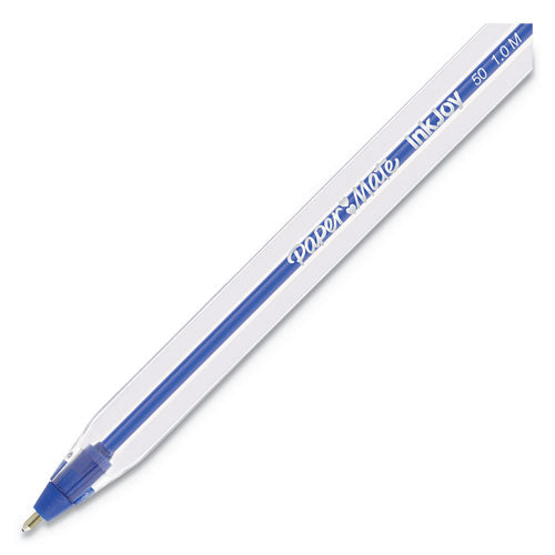 Inkjoy 50st Stick Ballpoint Pen, Medium 1mm, Blue Ink, Clear Barrel, Dozen