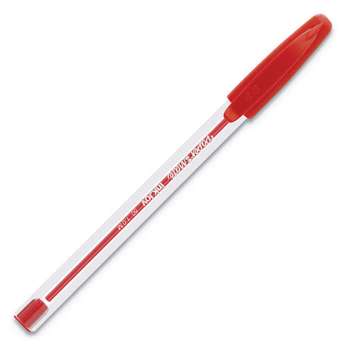 Inkjoy 50st Stick Ballpoint Pen, Medium 1mm, Red Ink, Clear Barrel, Dozen