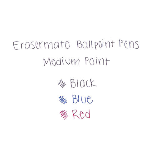 Eraser Mate Stick Ballpoint Pen, Medium 1mm, Red Ink-barrel, Dozen