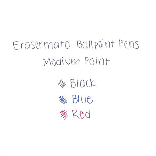 Eraser Mate Stick Ballpoint Pen, Medium 1mm, Black Ink-barrel, Dozen