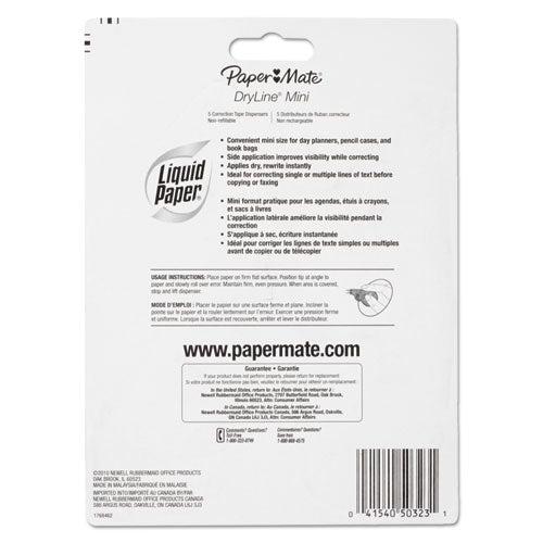 Dryline Mini Correction Tape, 1-5" X 197", Non-refillable, 5-pack