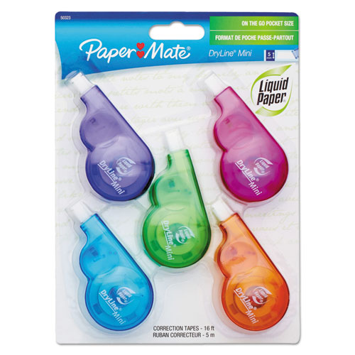 Dryline Mini Correction Tape, 1-5" X 197", Non-refillable, 5-pack