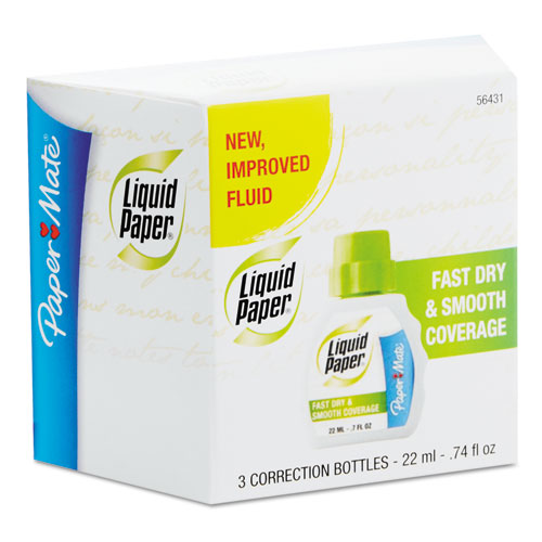 Fast Dry Correction Fluid, 22 Ml Bottle, White, 3-pack