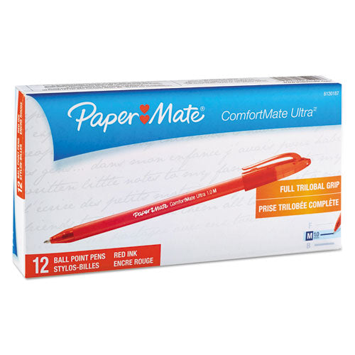 Comfortmate Ultra Stick Ballpoint Pen, Medium 1mm, Red Ink-barrel, Dozen