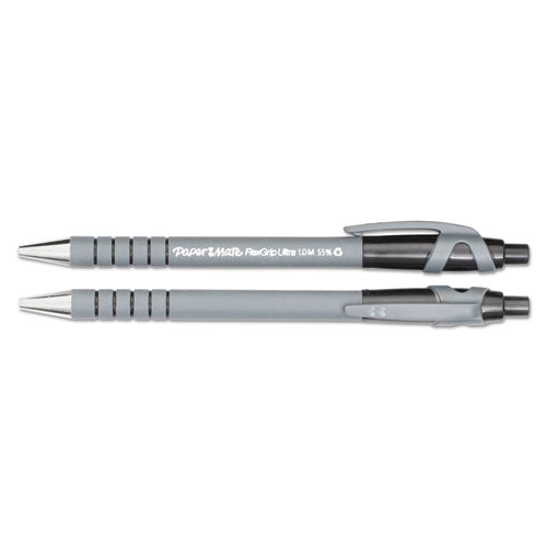 Flexgrip Ultra Retractable Ballpoint Pen, 1mm, Black Ink, Black-gray Barrel, Dozen