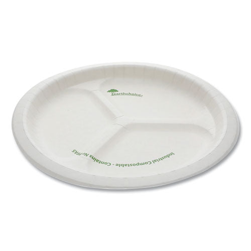 Earthchoice Pressware Compostable Dinnerware, 3-compartment Plate, 10" Diameter, White, 250-carton