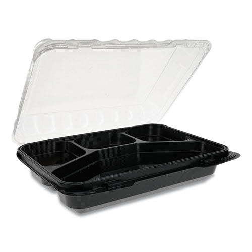 Clearview Smartlock Dual Color Hinged Lid Containers, 4-compartment, 10.75 X 8 X 3.25, Black Base-clear Top, 125-carton