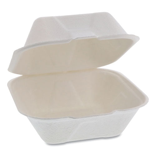 Earthchoice Bagasse Hinged Lid Container, 5.8 X 5.8 X 3.3, 1-compartment, Natural, 500-carton