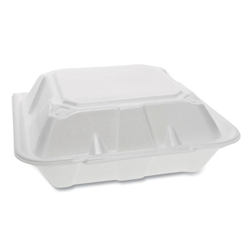 Foam Hinged Lid Containers, Dual Tab Lock, 9.13 X 9 X 3.25, 3-compartment, White, 150-carton