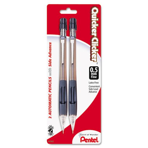 Quicker Clicker Mechanical Pencil, 0.5 Mm, Hb (#2.5), Black Lead, Smoke Barrel, 2-pack