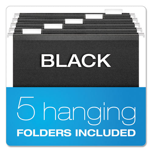 Desktop File W-hanging Folders, Letter, Plastic, 12 1-4 X 6 X 9 1-2, Black