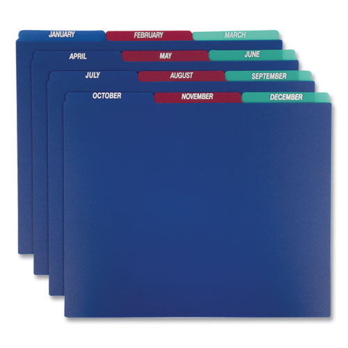 Poly Top Tab File Guides, 1-3-cut Top Tab, January To December, 8.5 X 11, Assorted Colors, 12-set