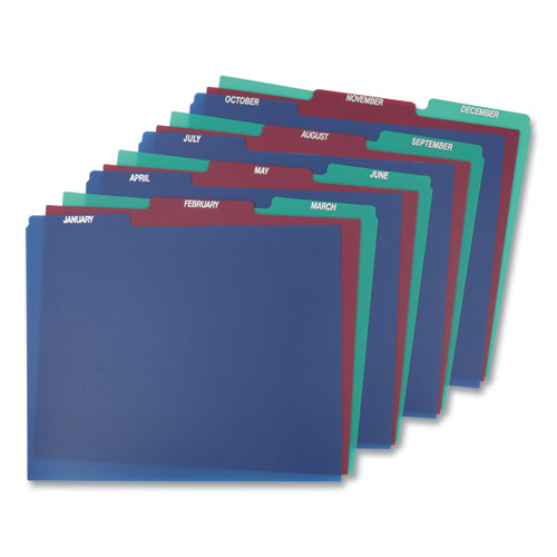 Poly Top Tab File Guides, 1-3-cut Top Tab, January To December, 8.5 X 11, Assorted Colors, 12-set