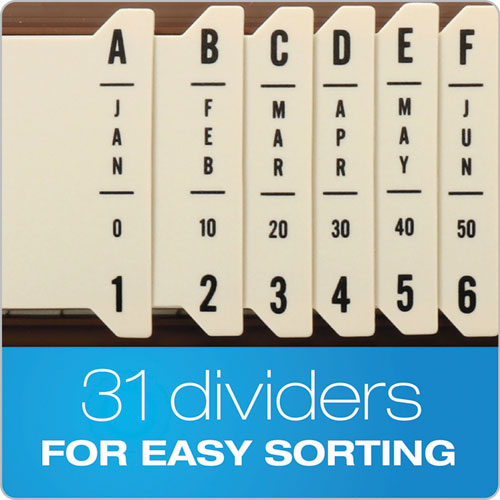 General Purpose Indexed Sorter, 31 Dividers, Alpha-numeric-months-dates-days, Letter-size, Brown Frame