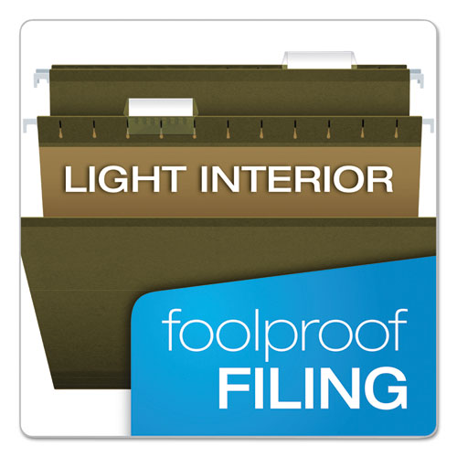 Reinforced Hanging File Folders, Letter Size, 1-5-cut Tab, Standard Green, 25-box