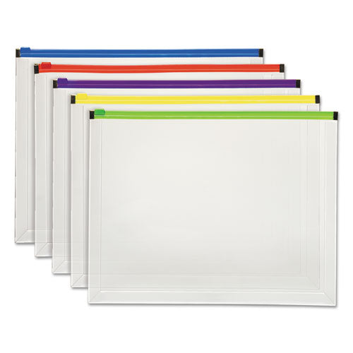 Poly Zip Envelope, Zipper Closure, 10 X 13, Assorted, 5-pack