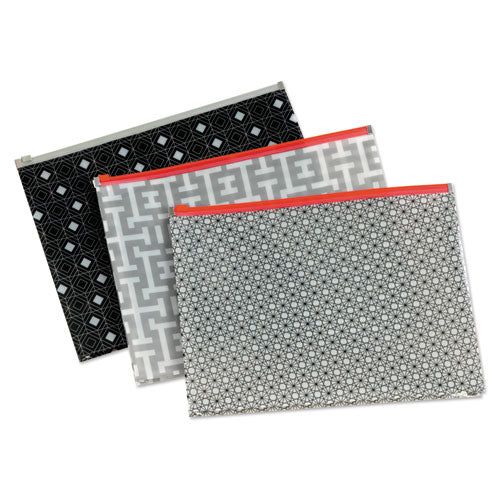 Fashion Poly Zip Envelope, Zipper Closure, 8.5 X 11, Assorted, 3-pack