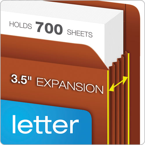 Heavy-duty End Tab File Pockets, 3.5" Expansion, Letter Size, Red Fiber, 10-box