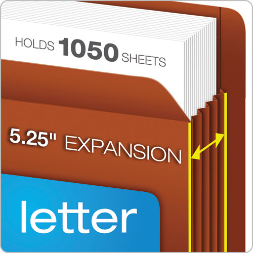 Heavy-duty End Tab File Pockets, 5.25" Expansion, Letter Size, Red Fiber, 10-box