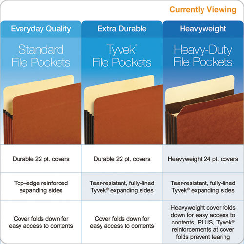 Heavy-duty File Pockets, 3.5" Expansion, Legal Size, Redrope, 25-box