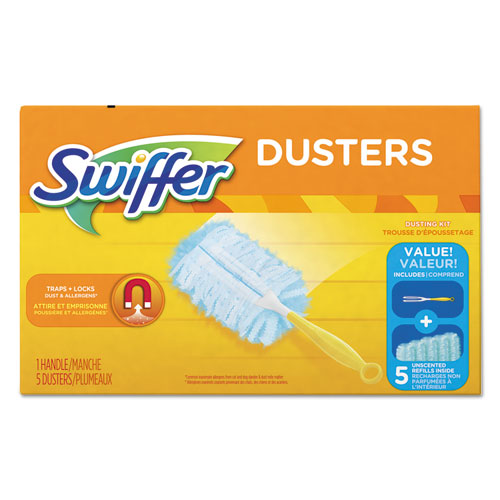 Dusters Starter Kit, Dust Lock Fiber, 6" Handle, Blue-yellow, 6-carton