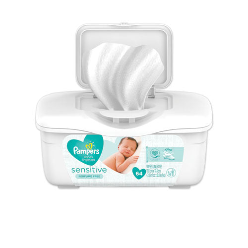 Sensitive Baby Wipes, White, Cotton, Unscented, 64-tub, 8 Tub-carton