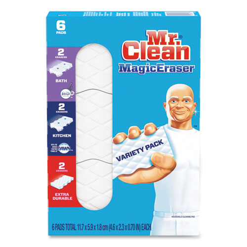 Magic Eraser Variety Pack, 4.6" X 2.3", Extra Durable; Bath; Kitchen, White, 6-pack, 8 Packs-carton