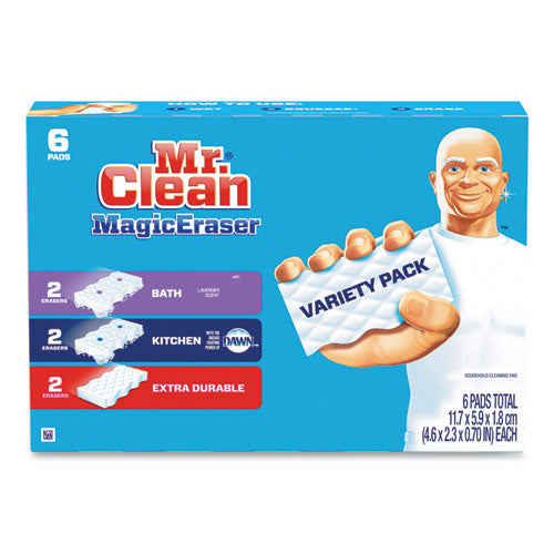 Magic Eraser Variety Pack, 4.6" X 2.3", Extra Durable; Bath; Kitchen, White, 6-pack, 8 Packs-carton
