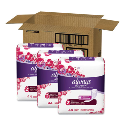 Discreet Incontinence Liners, Very Light, Long, 44-pack