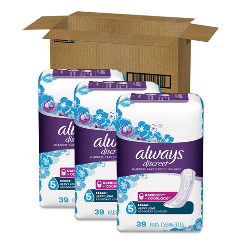 Discreet Sensitive Bladder Protection Pads, Heavy, Long, 39-pack, 3 Packs-carton