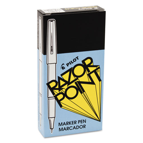 Razor Point Stick Porous Point Marker Pen, 0.3mm, Black Ink-barrel, Dozen
