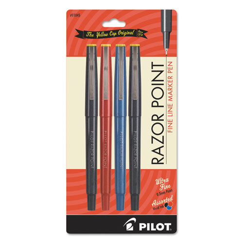 Razor Point Stick Porous Point Marker Pen, 0.3mm, Assorted Ink-barrel, 4-pack