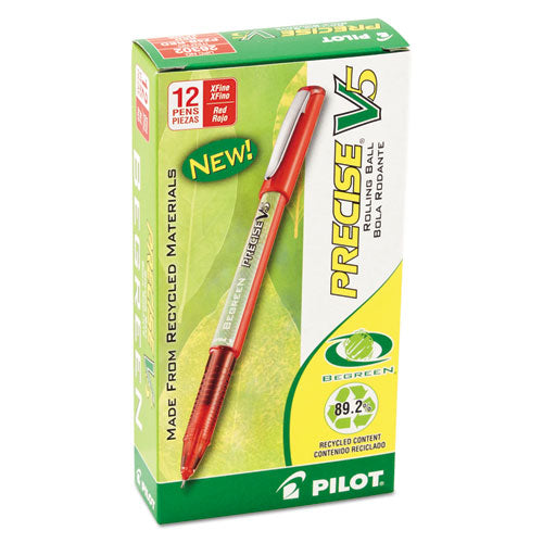Precise V5 Begreen Stick Roller Ball Pen, 0.5mm, Red Ink-barrel, Dozen
