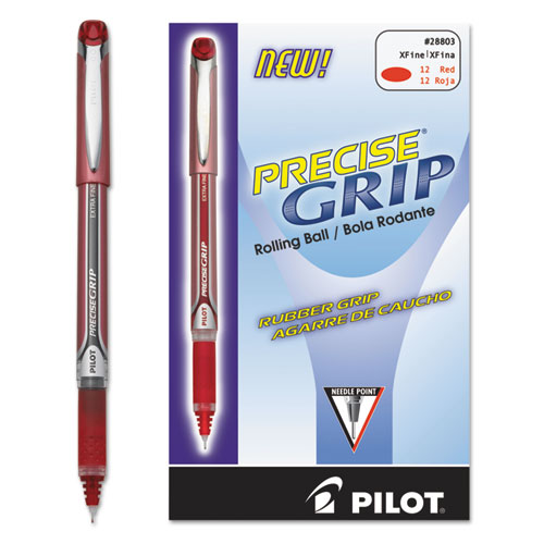 Precise Grip Stick Roller Ball Pen, Extra-fine 0.5mm, Red Ink, Red Barrel
