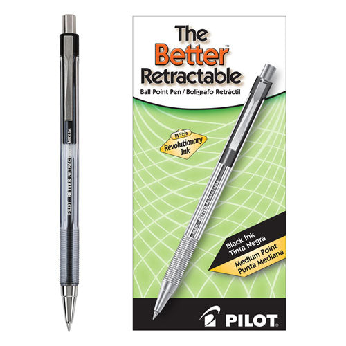 Better Retractable Ballpoint Pen, Medium 1mm, Black Ink, Smoke Barrel, Dozen